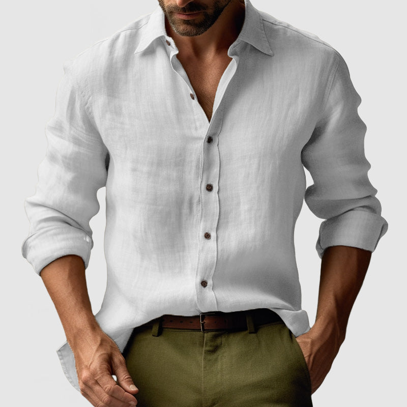 Camisa de Lino Vintage de Manga Larga
