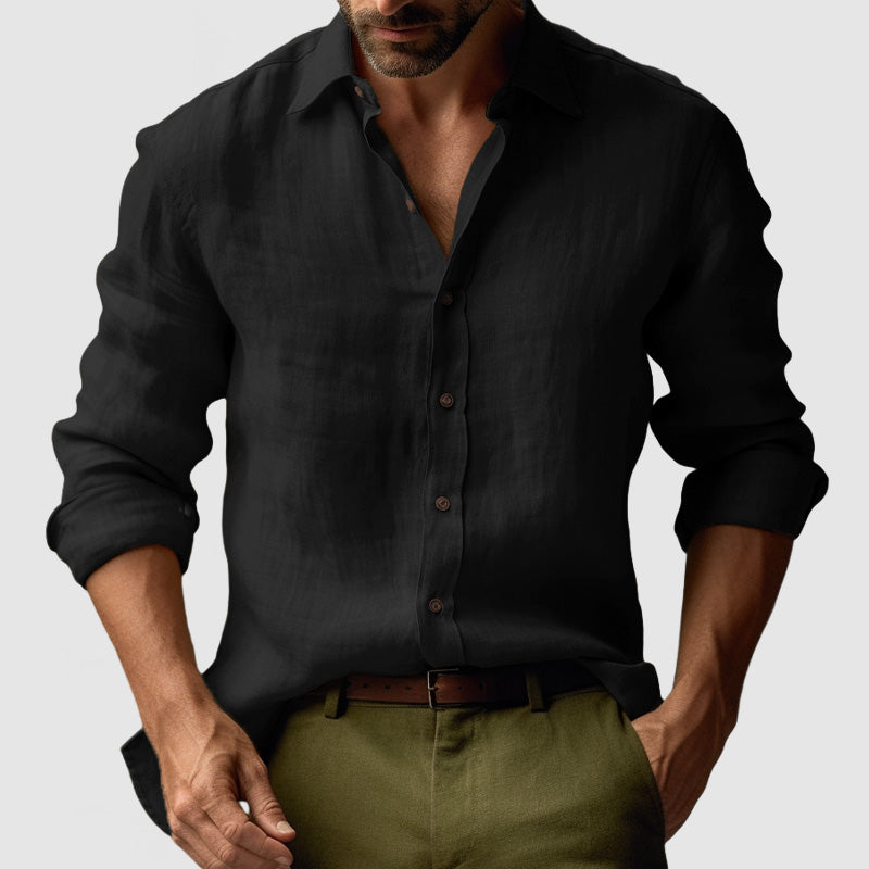 Camisa de Lino Vintage de Manga Larga