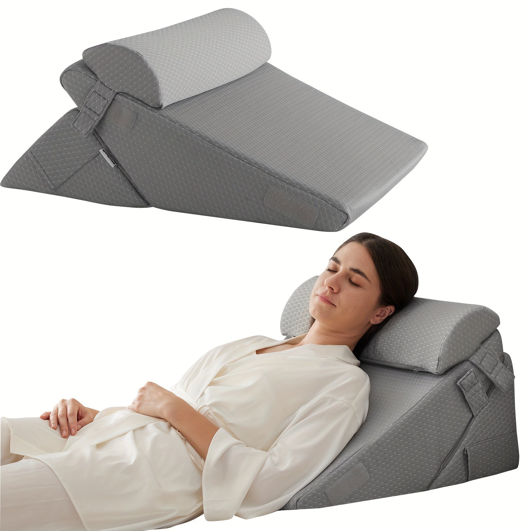 Cojín Cuña Ajustable para Cama – Soporte Lumbar y Piernas con Espuma Viscoelástica — Gris