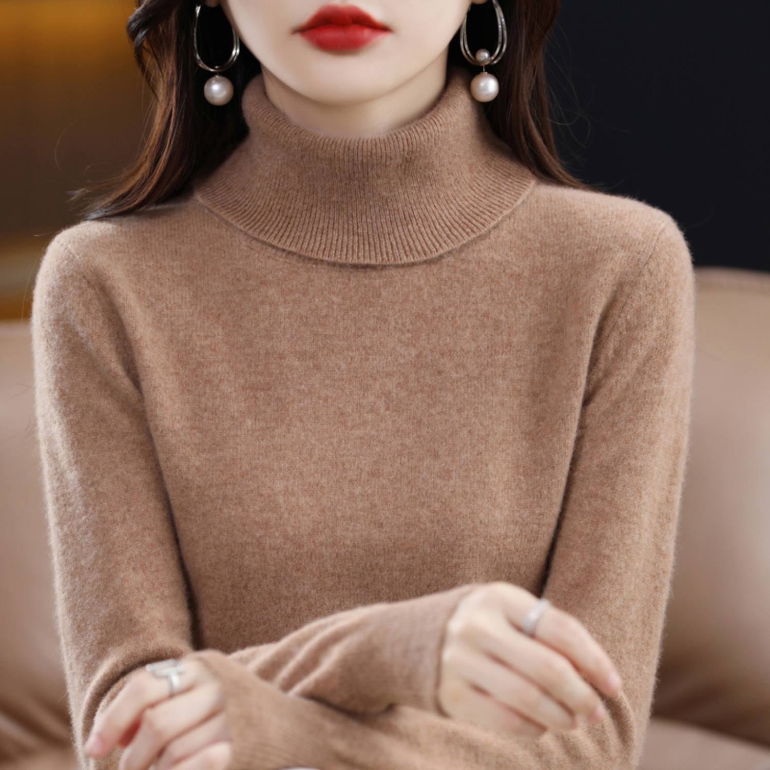 Suéter de cuello alto de cachemira para mujer – Elena