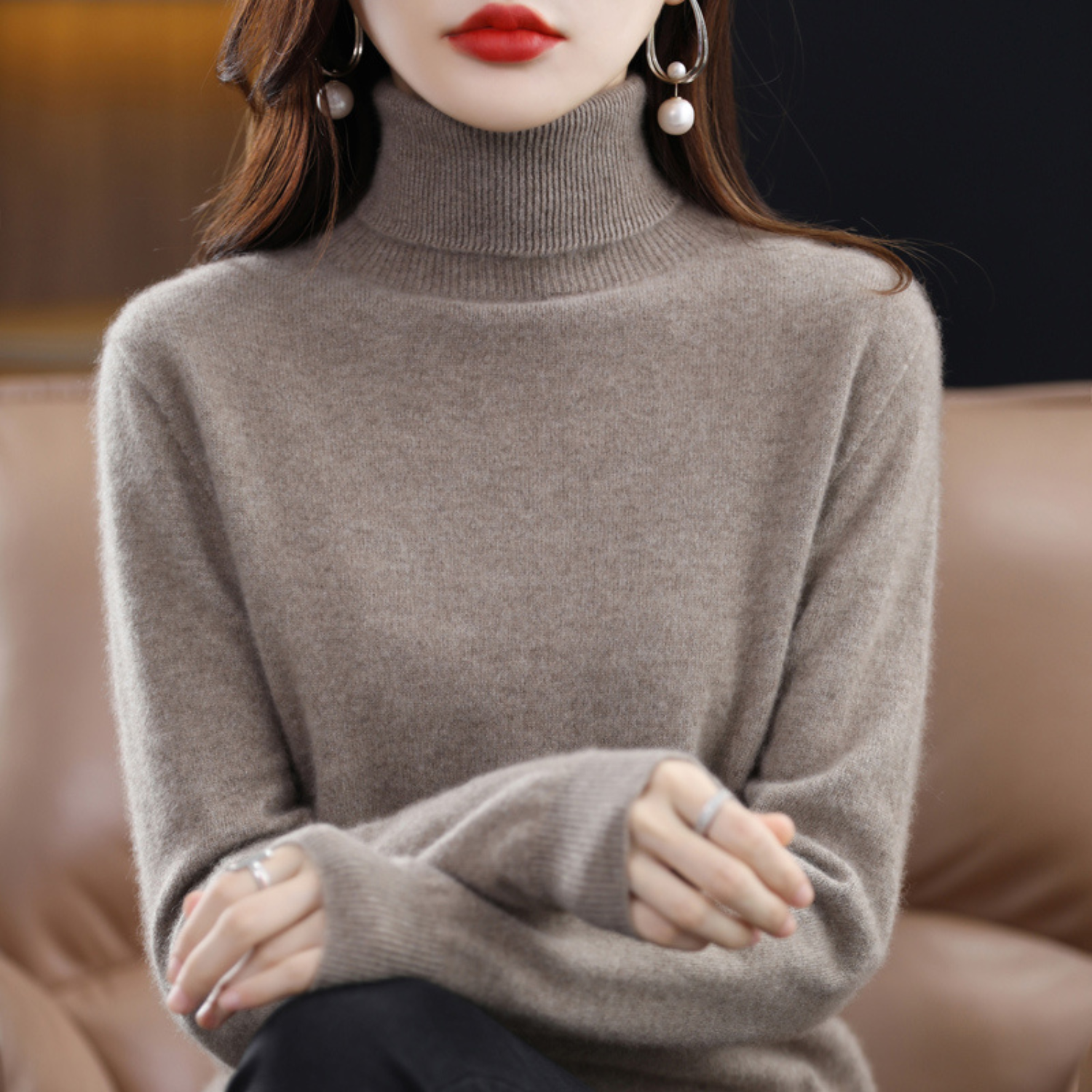 Suéter de cuello alto de cachemira para mujer – Elena