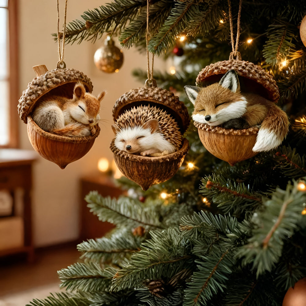 Adornos de Navidad animales del bosque en bellota para árbol