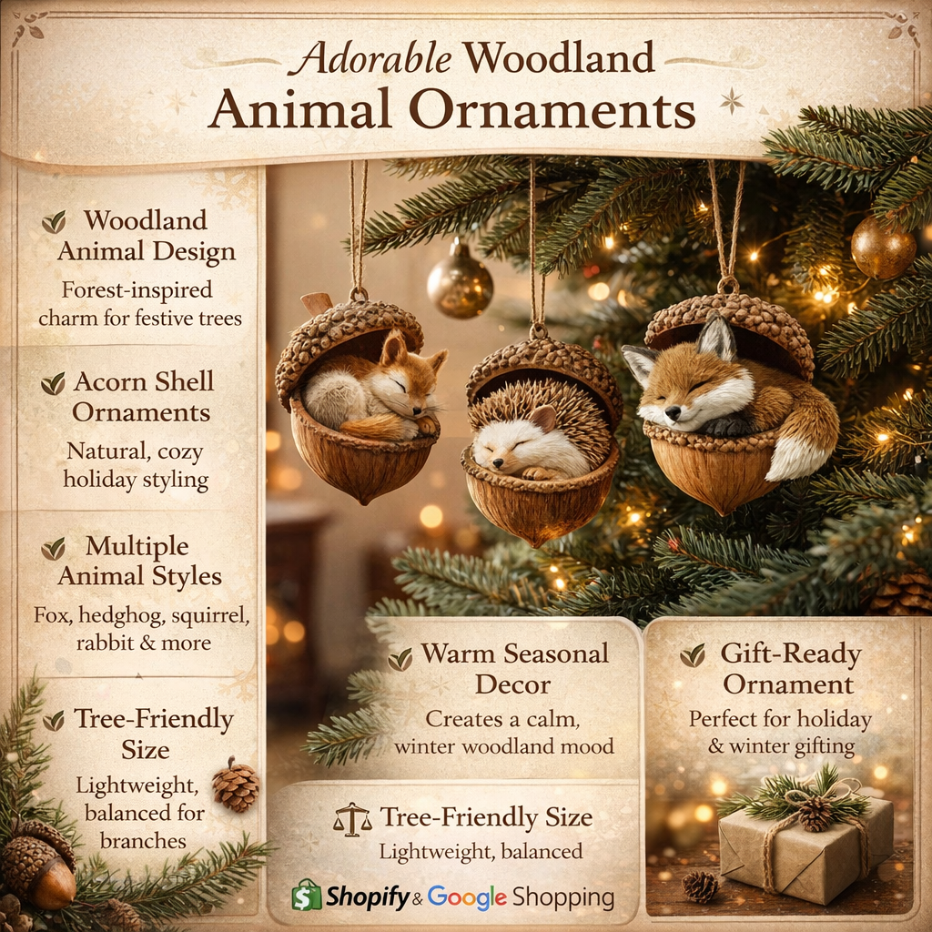 Adornos de Navidad animales del bosque en bellota para árbol