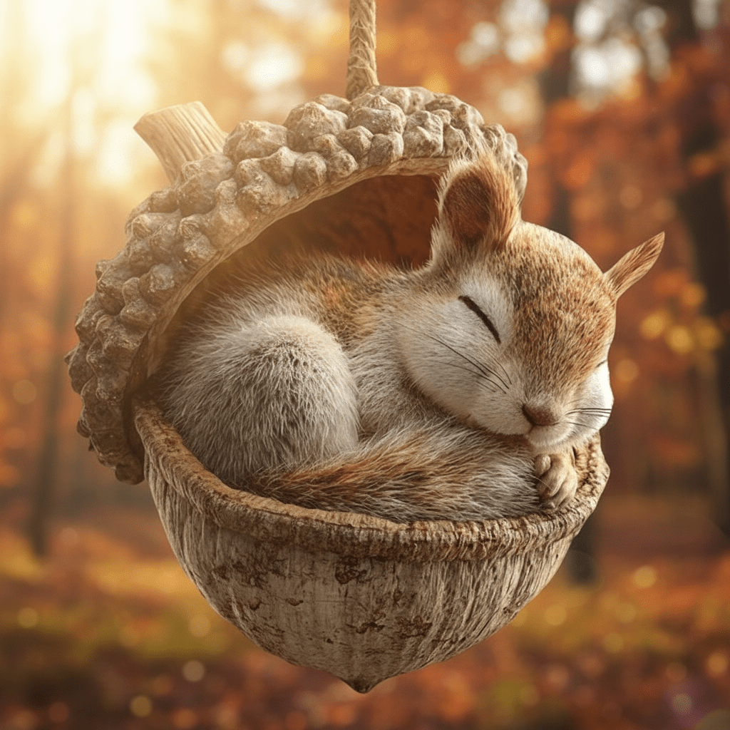 Adornos de Navidad artesanales de animales del bosque en bellota