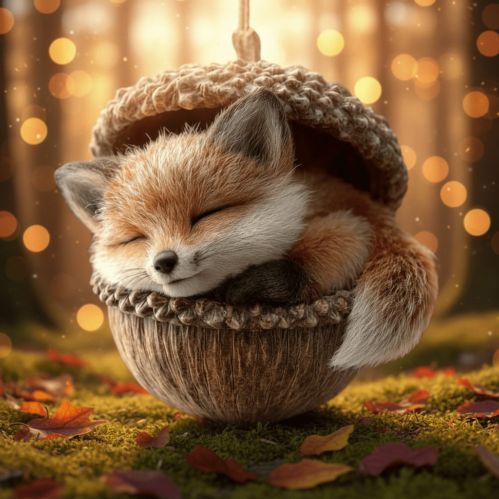 Adornos de Navidad artesanales de animales del bosque en bellota
