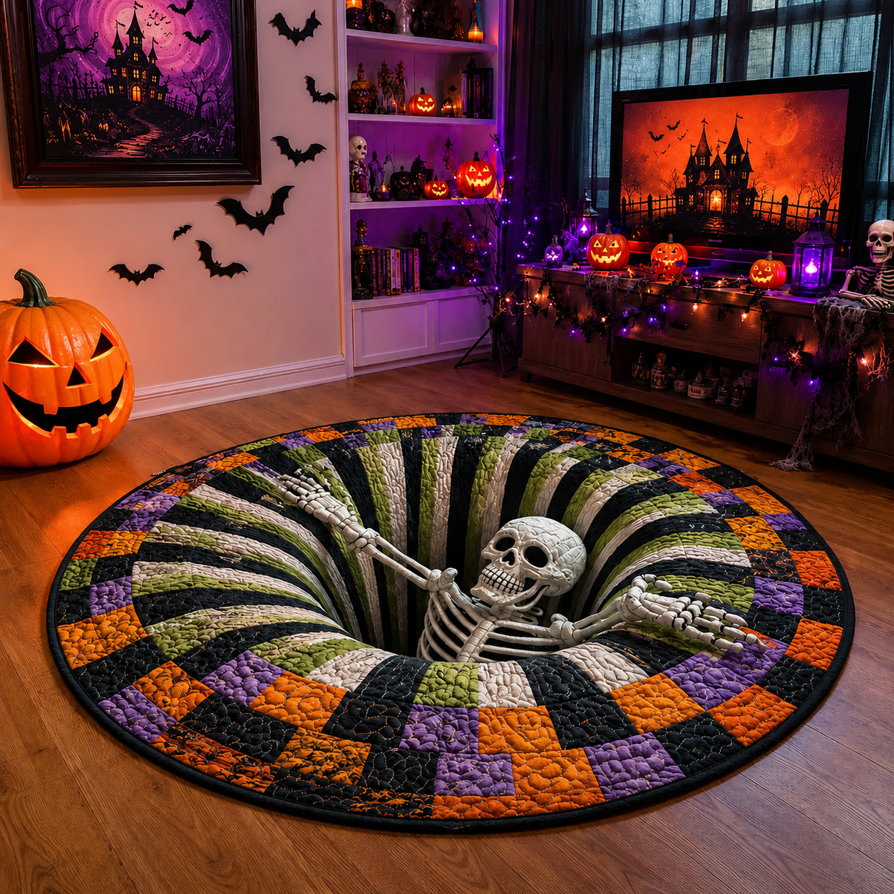 Alfombra de Halloween con vórtice de esqueleto en 3D
