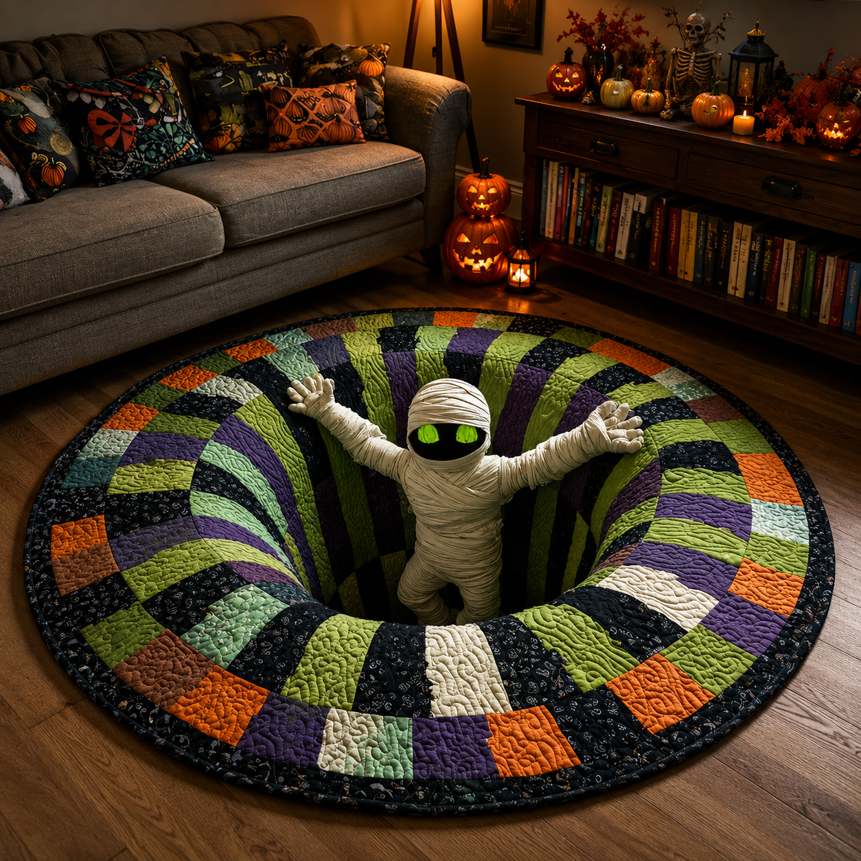 Alfombra de Halloween con vórtice de esqueleto en 3D