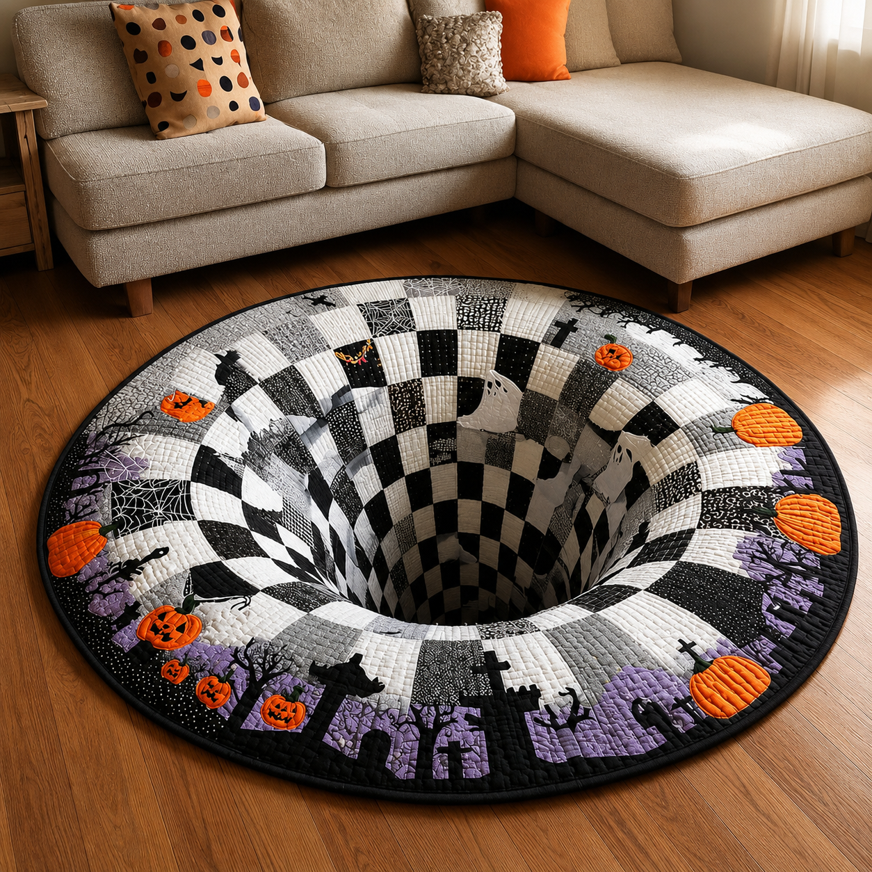 Alfombra de Halloween con vórtice de esqueleto en 3D