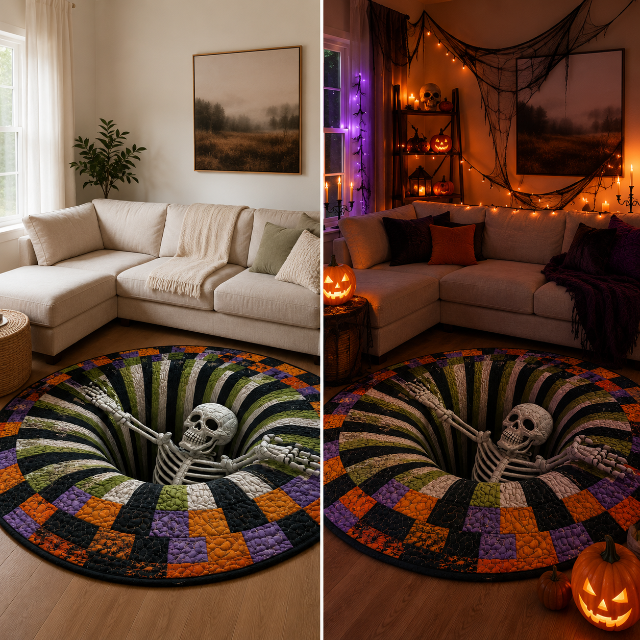 Alfombra de Halloween con vórtice de esqueleto en 3D