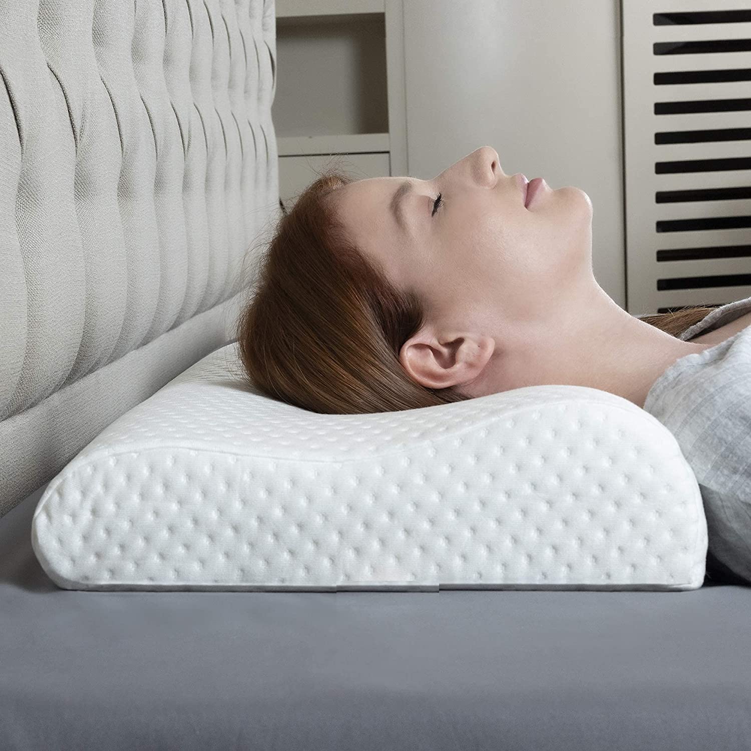 Almohada de espuma viscoelástica con soporte de doble altura contorneado y funda extraíble