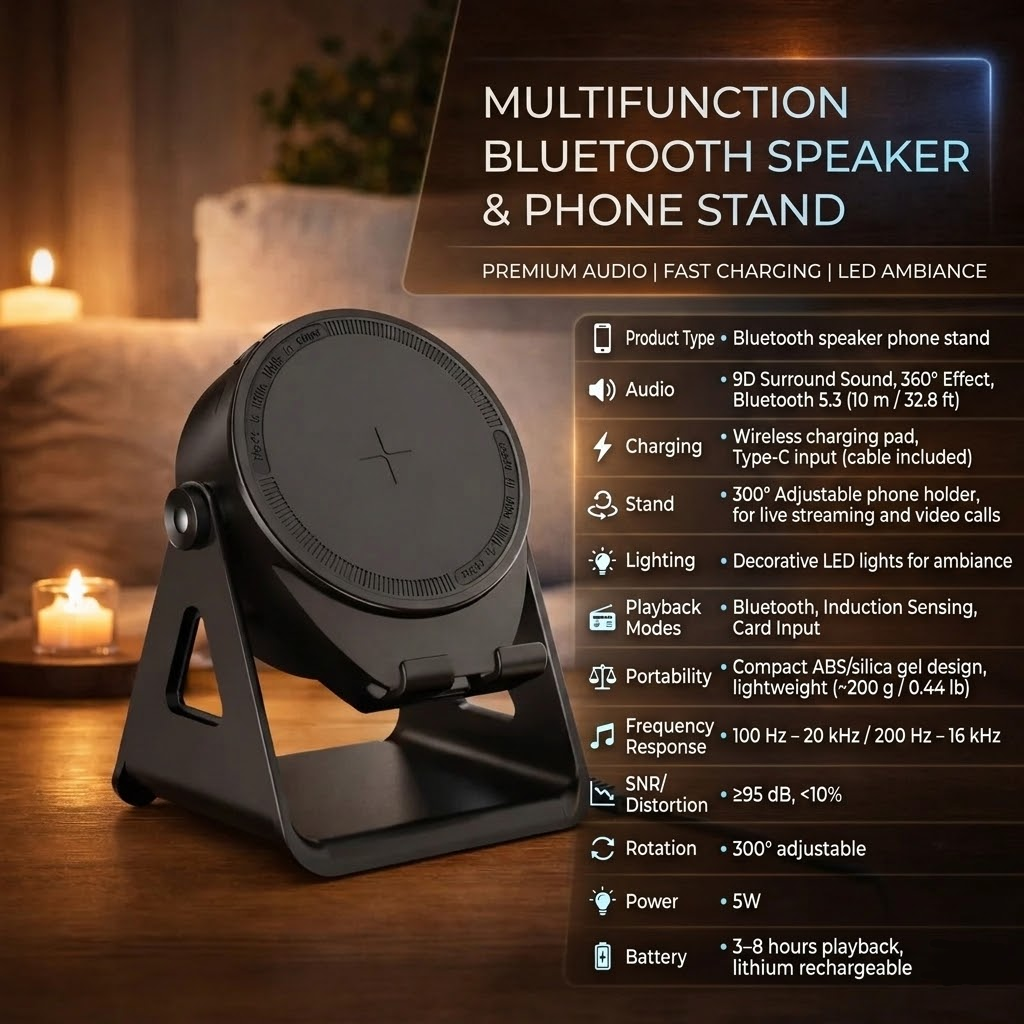Altavoz Bluetooth con soporte para móvil y carga inalámbrica