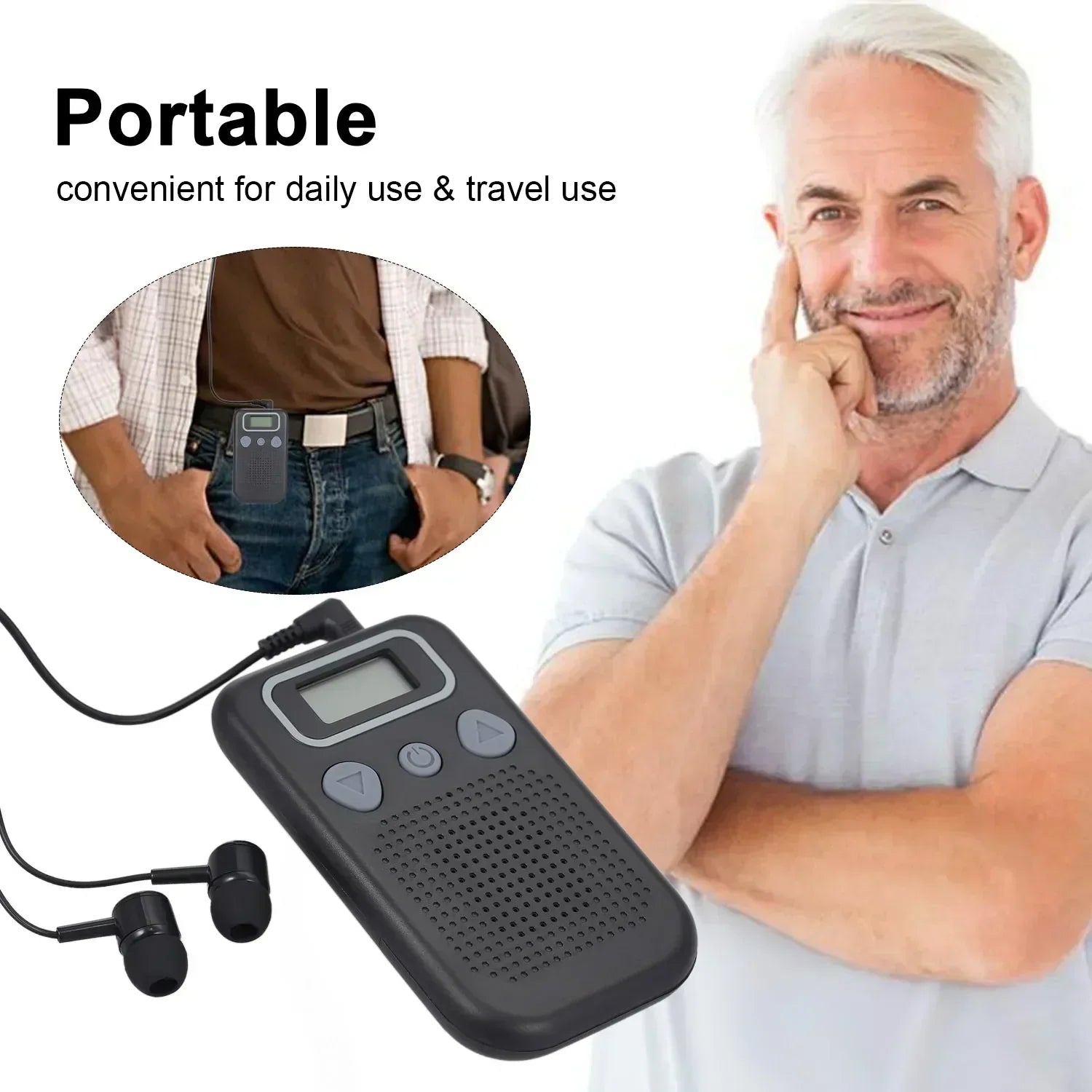 Amplificador de sonido auditivo con auricular intrauditivo a pilas para mayores y adultos