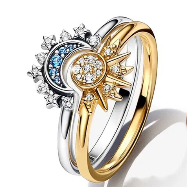 Anillo de plata celestial para mujer con cristales brillantes
