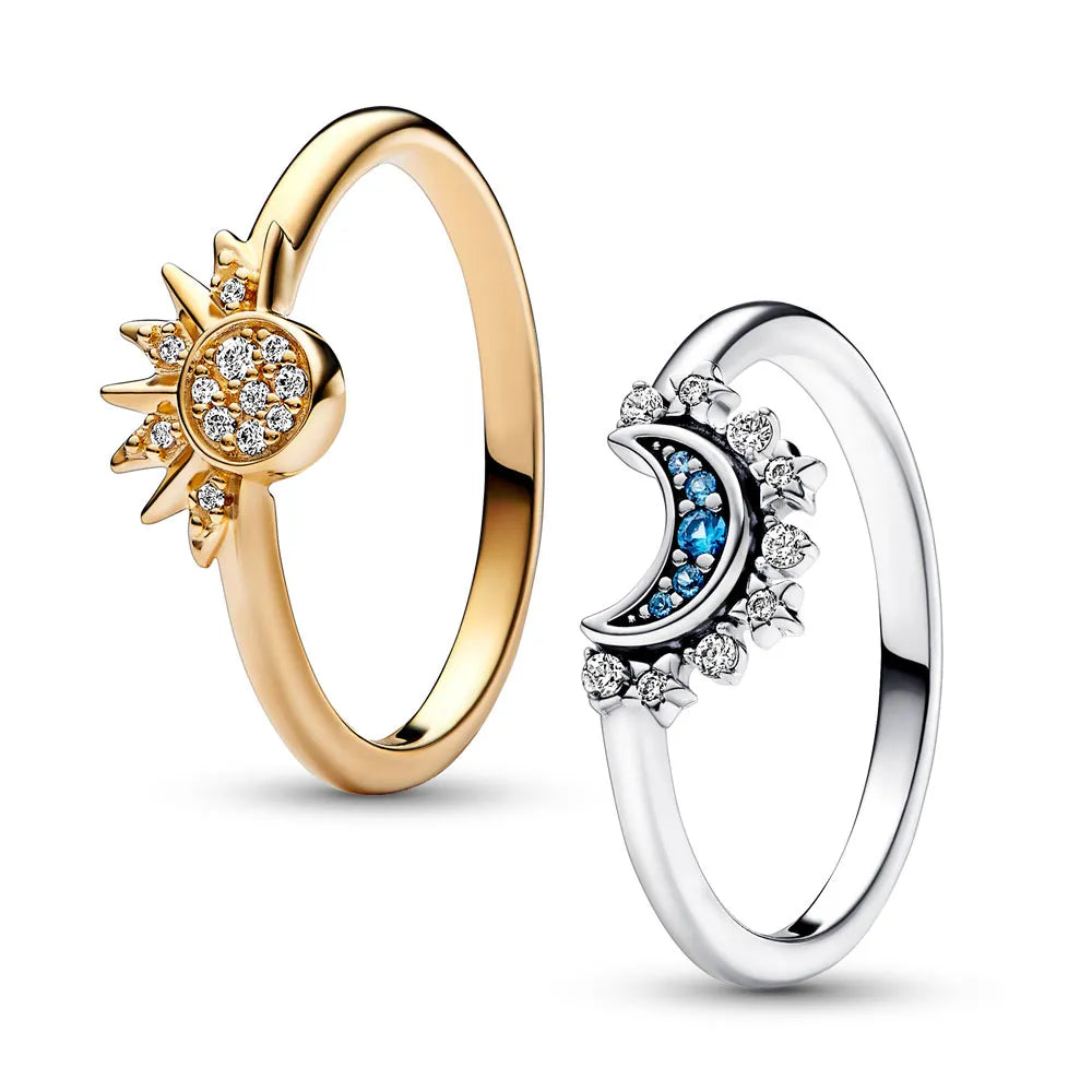Anillo de plata celestial para mujer con cristales brillantes