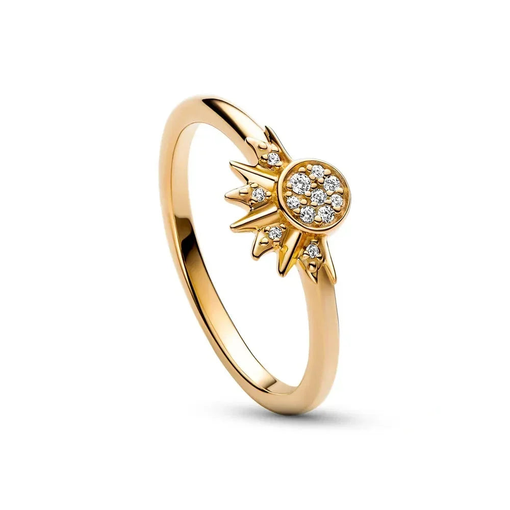 Anillo de plata celestial para mujer con cristales brillantes