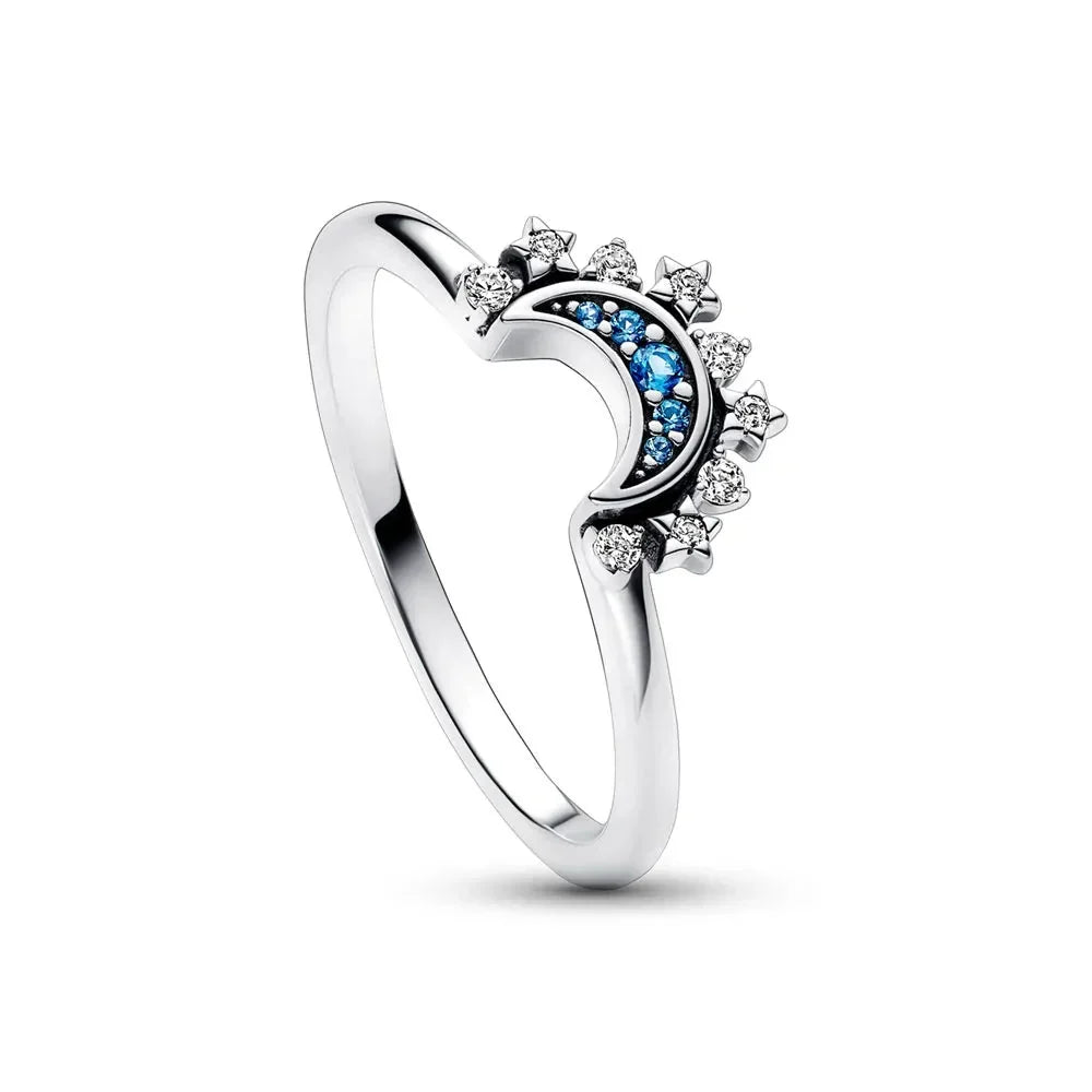 Anillo de plata celestial para mujer con cristales brillantes