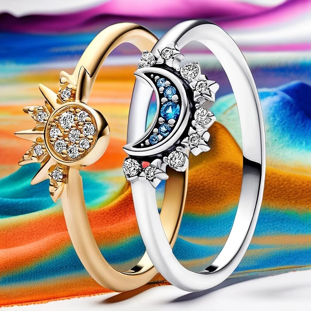 Anillo de plata celestial para mujer con cristales brillantes