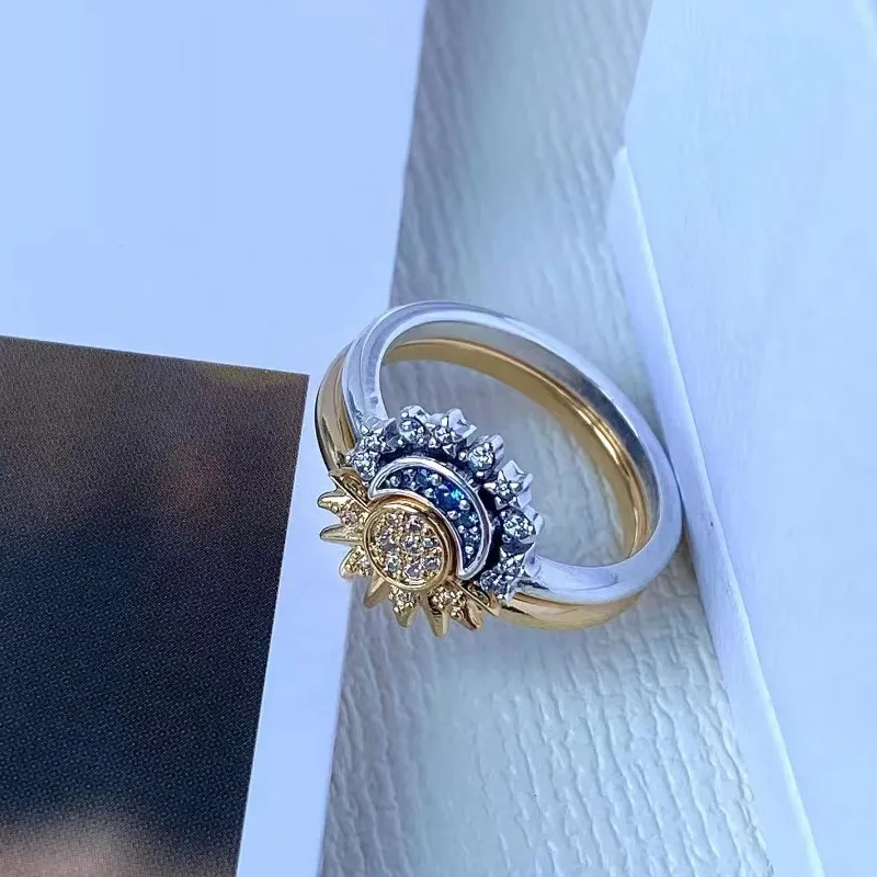 Anillo de plata celestial para mujer con cristales brillantes