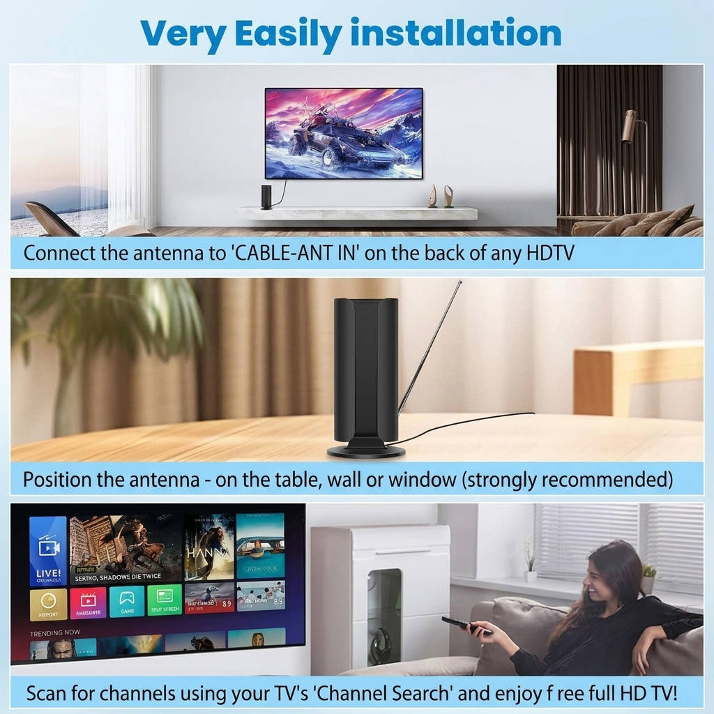 Antena de TV 2026 para Smart TV, alcance de más de 8.000 km digital HD interior exterior con amplificador de señal, dise