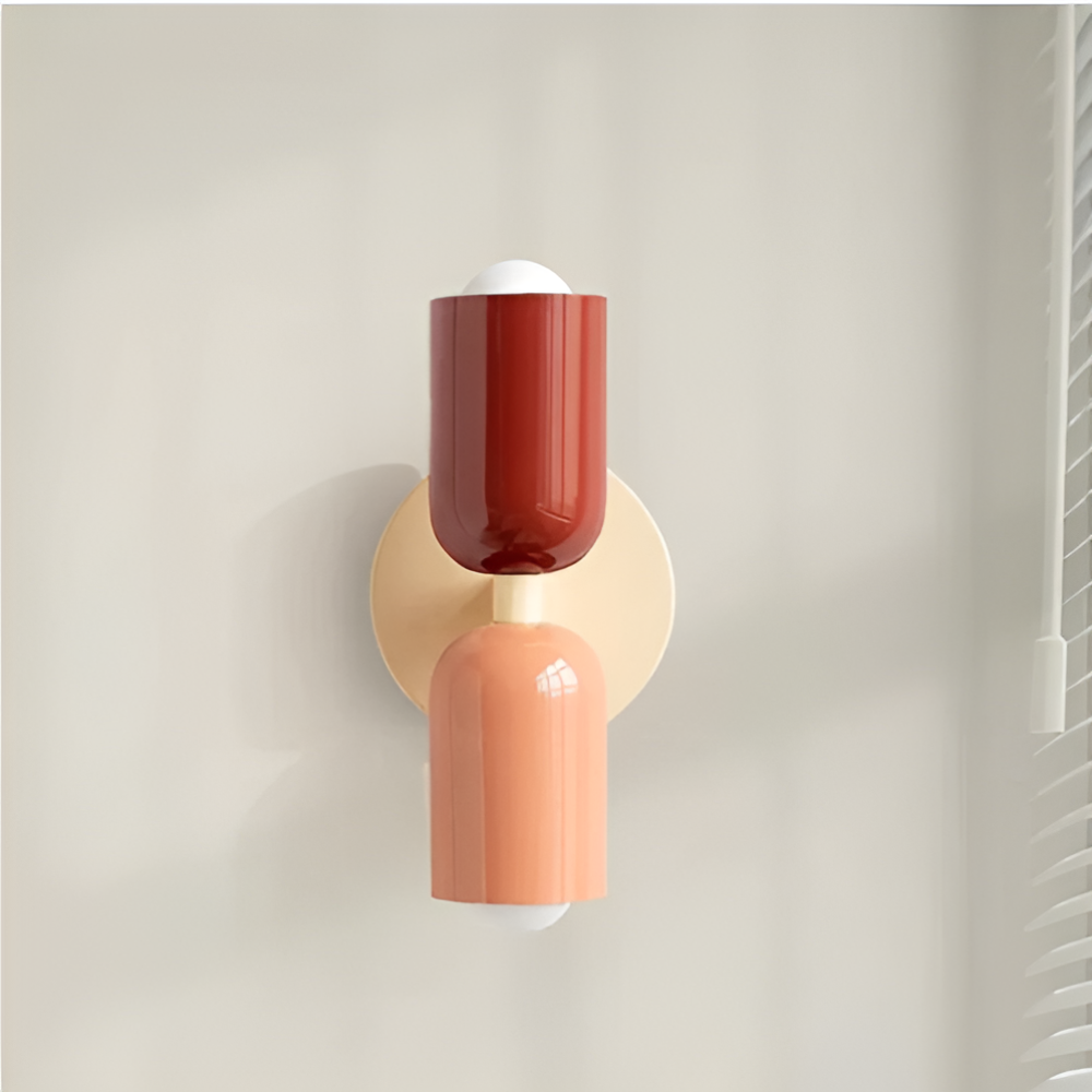 Aplique de pared con batería — pantallas dobles tipo cápsula, diseño inalámbrico