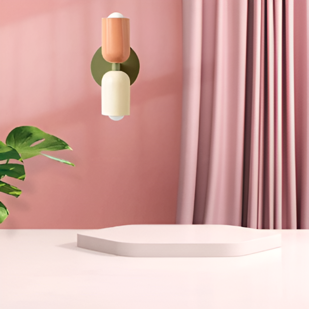 Aplique de pared con batería — pantallas dobles tipo cápsula, diseño inalámbrico