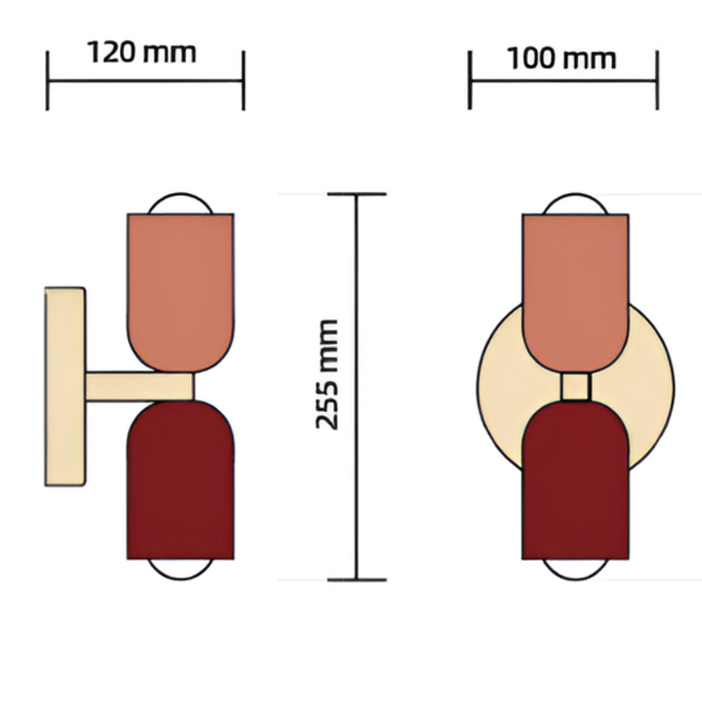 Aplique de pared con batería — pantallas dobles tipo cápsula, diseño inalámbrico