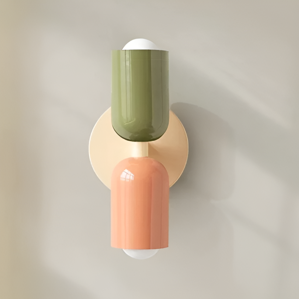 Aplique de pared con batería — pantallas dobles tipo cápsula, diseño inalámbrico