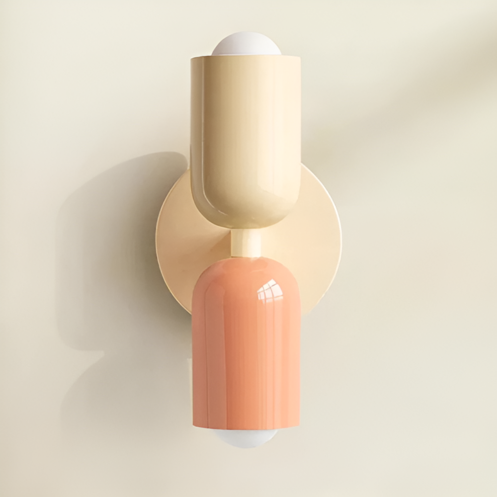 Aplique de pared con batería — pantallas dobles tipo cápsula, diseño inalámbrico