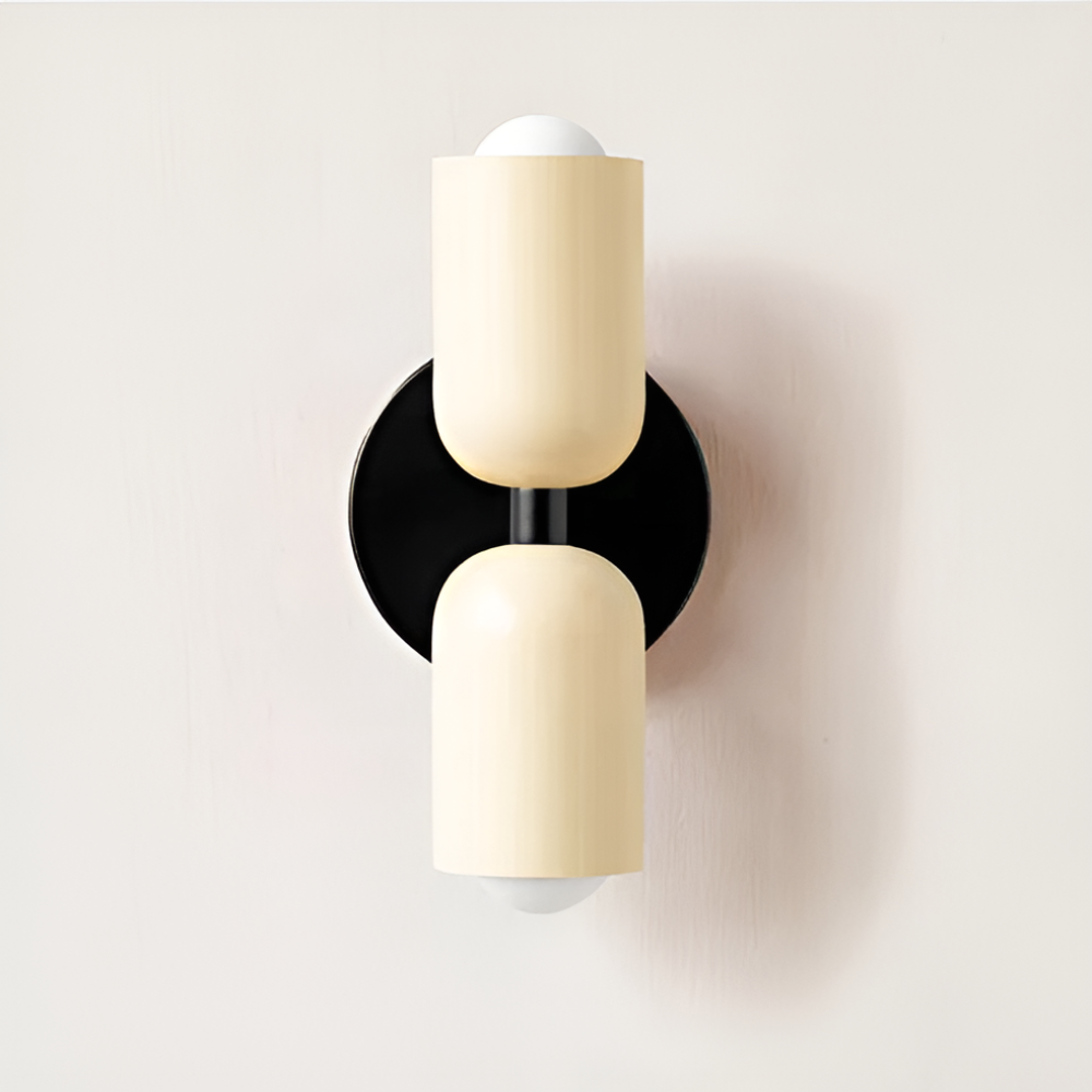 Aplique de pared con batería — pantallas dobles tipo cápsula, diseño inalámbrico