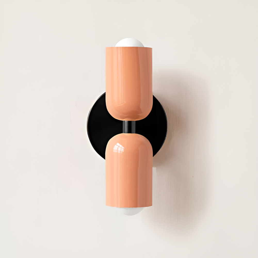 Aplique de pared con batería — pantallas dobles tipo cápsula, diseño inalámbrico