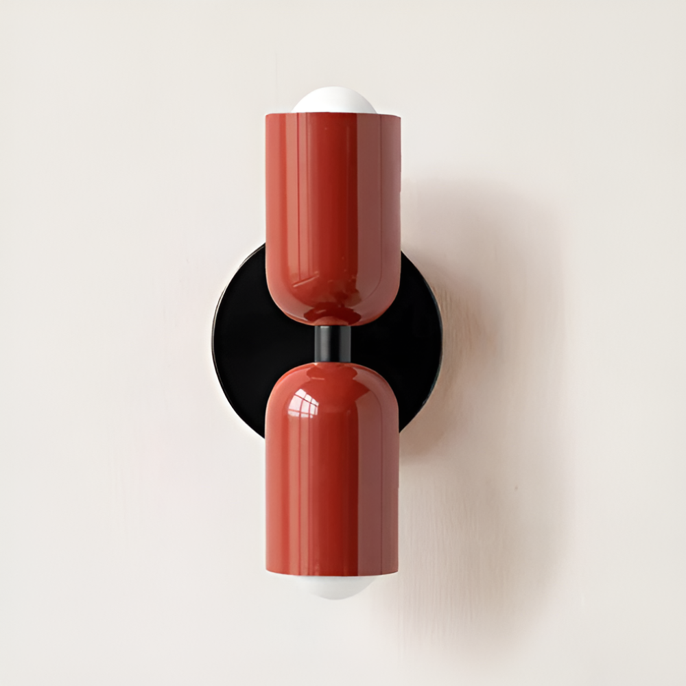 Aplique de pared con batería — pantallas dobles tipo cápsula, diseño inalámbrico