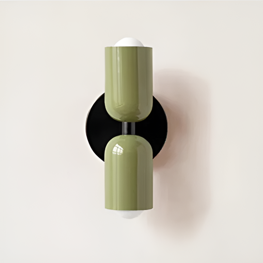 Aplique de pared con batería — pantallas dobles tipo cápsula, diseño inalámbrico