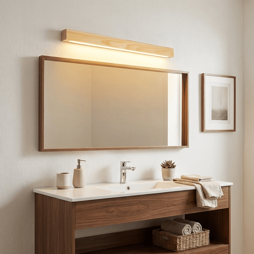 Aplique de pared lineal de madera con luz delgada