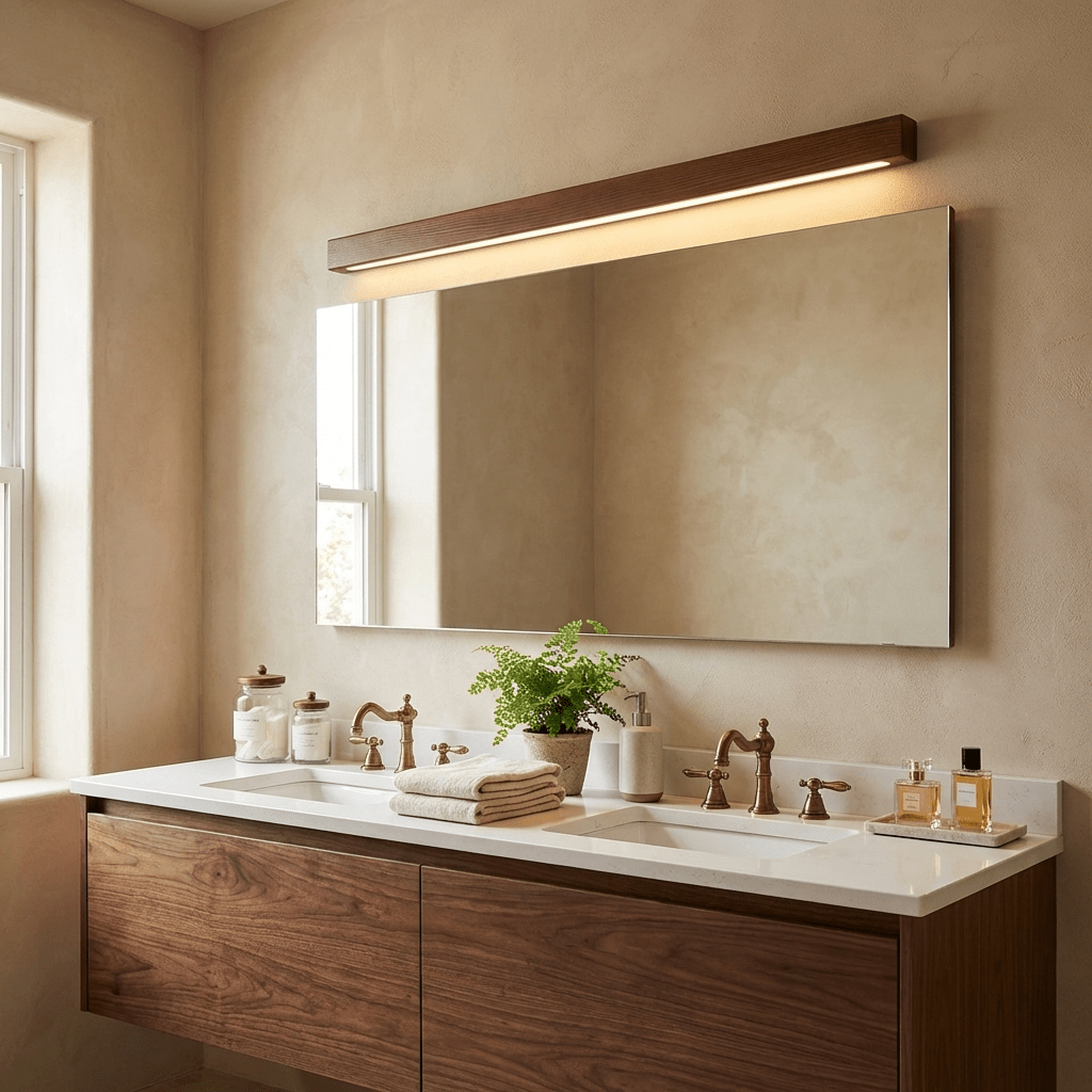Aplique de pared lineal de madera con luz delgada