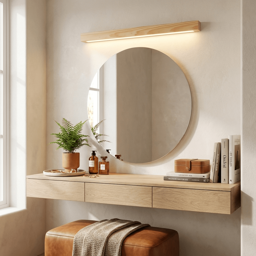 Aplique de pared lineal de madera con luz delgada