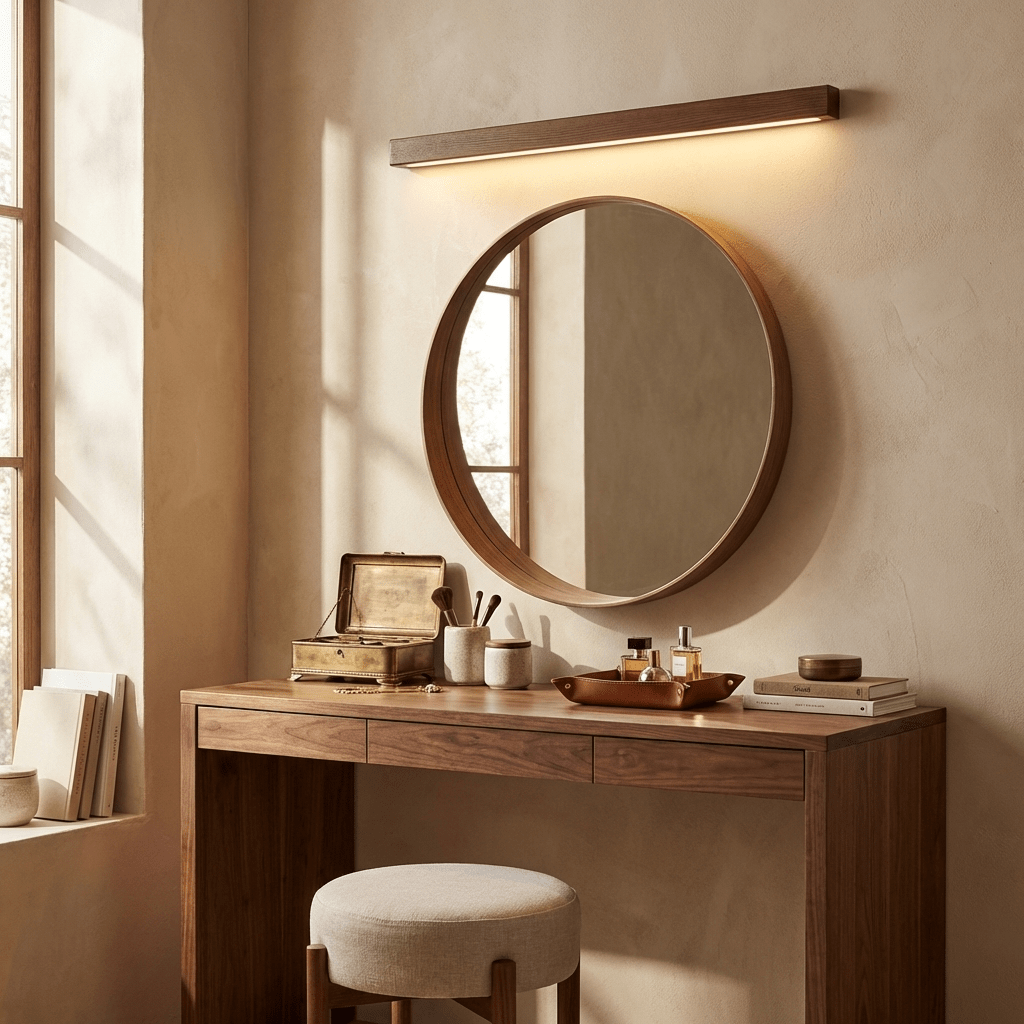 Aplique de pared lineal de madera con luz delgada