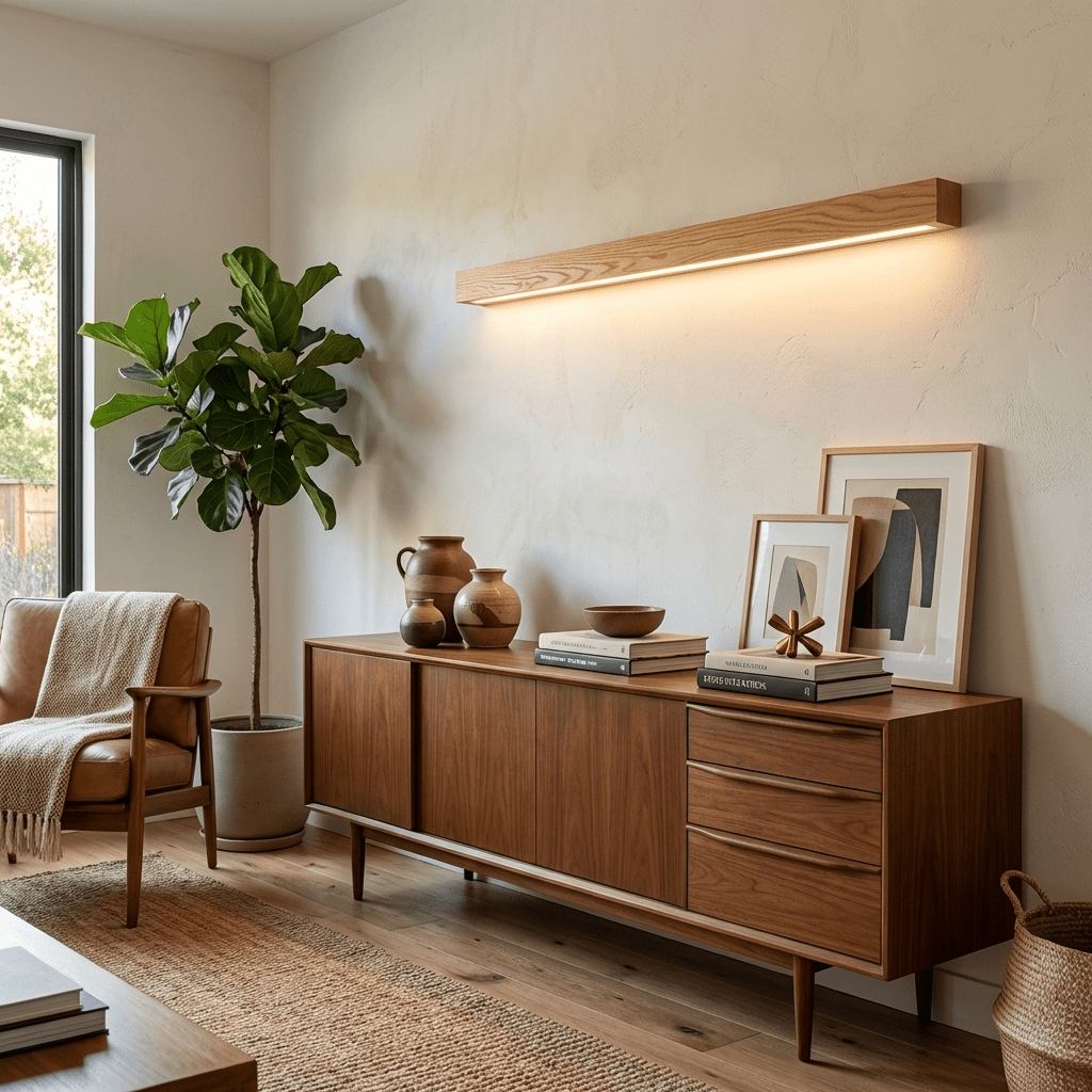 Aplique de pared lineal de madera con luz delgada