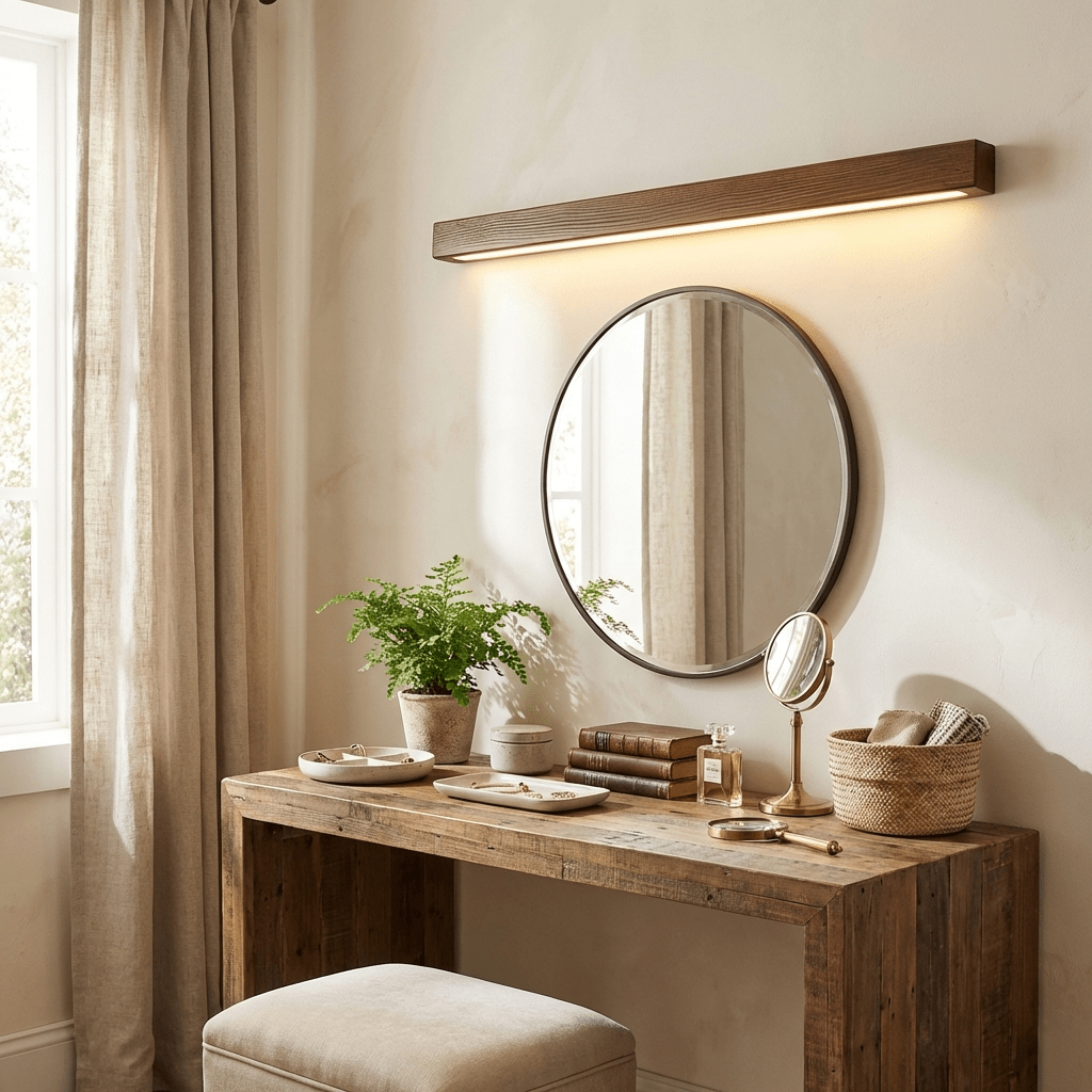 Aplique de pared lineal de madera con luz delgada