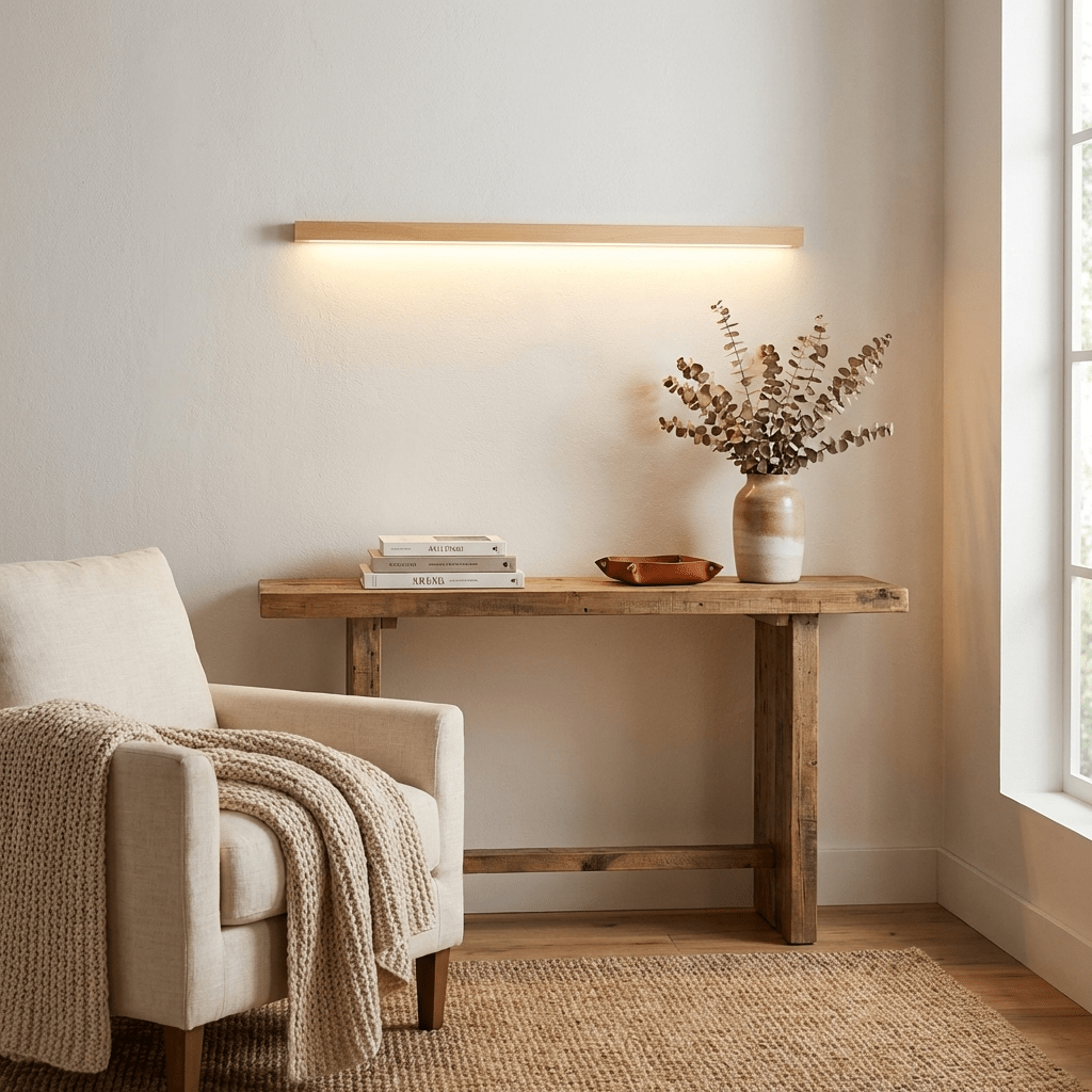 Aplique de pared lineal de madera con luz delgada