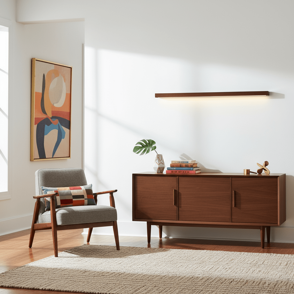 Aplique de pared lineal de madera con luz delgada