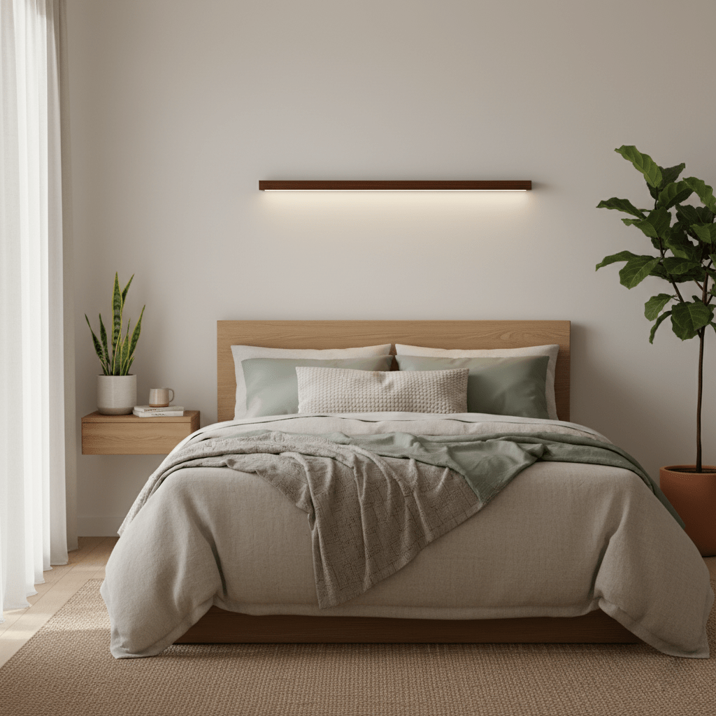 Aplique de pared lineal de madera con luz delgada
