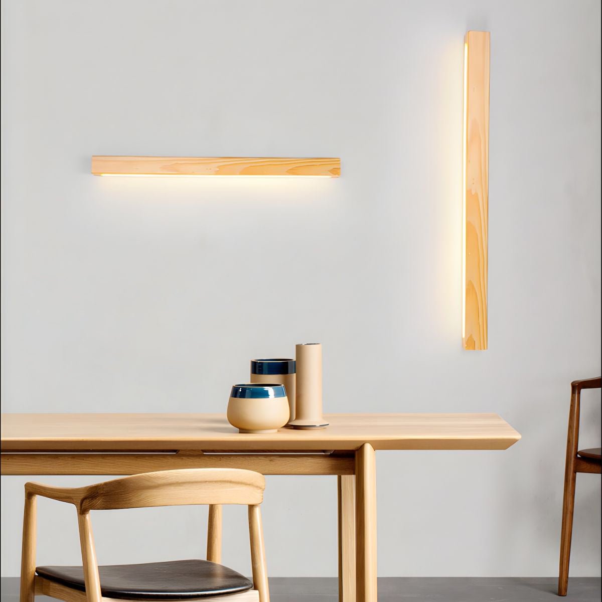Aplique de pared lineal de madera con luz delgada