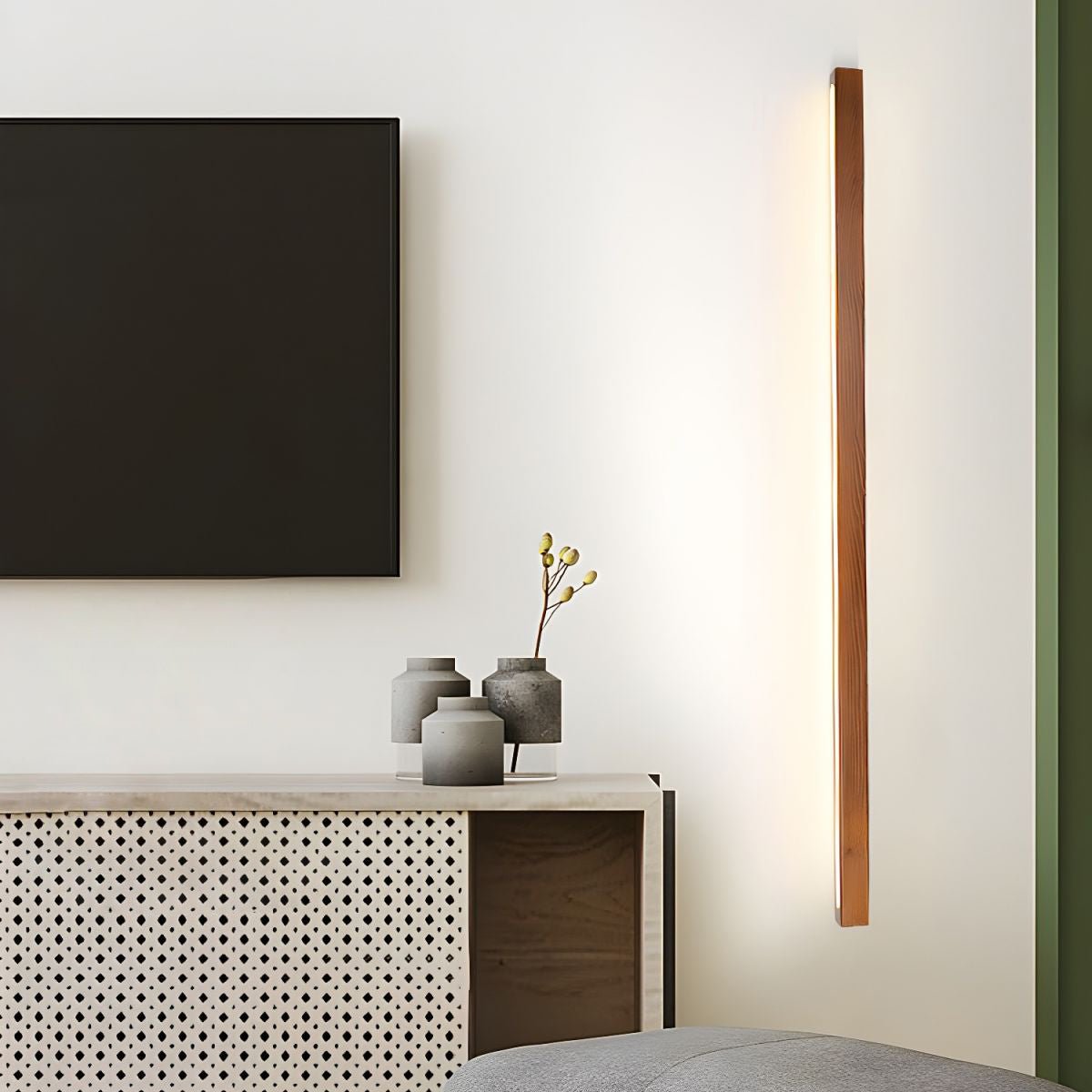 Aplique de pared lineal de madera con luz delgada