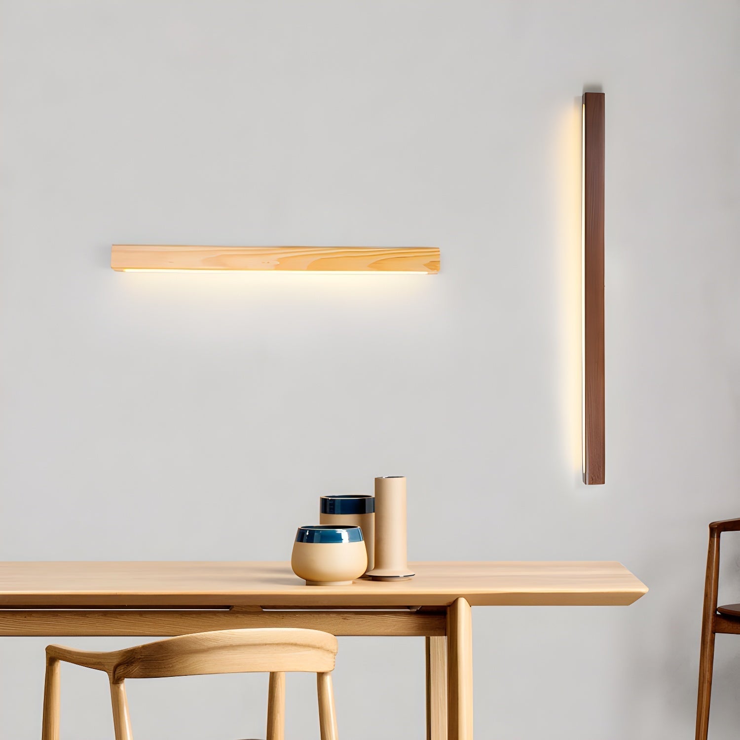 Aplique de pared lineal de madera con luz delgada