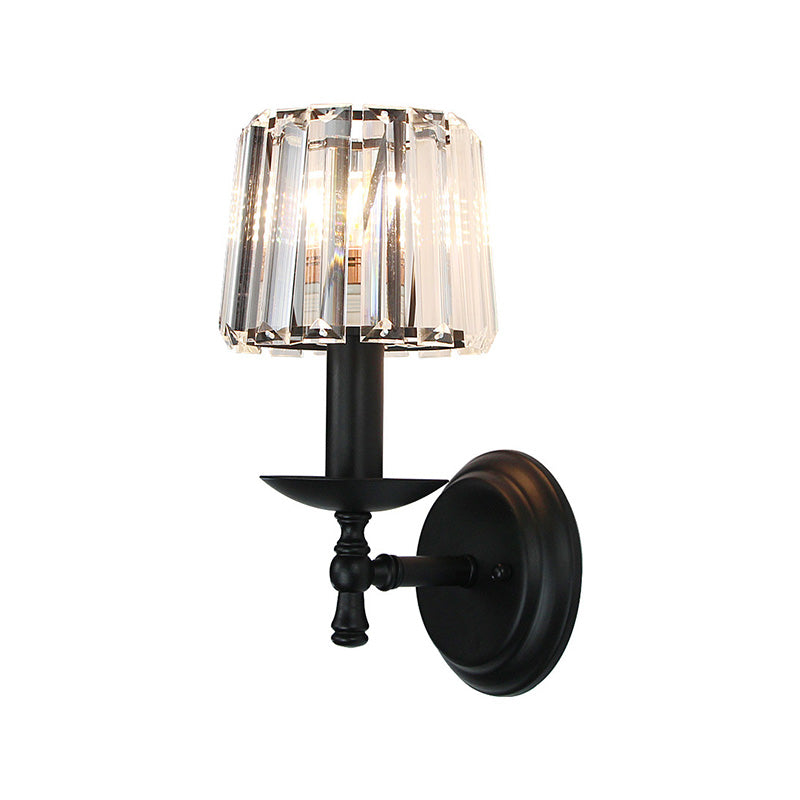 Aplique de pared moderno con cristal transparente y brazo curvo negro