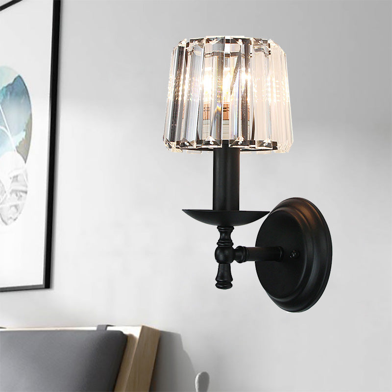 Aplique de pared moderno con cristal transparente y brazo curvo negro