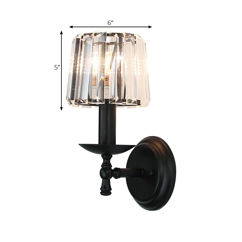 Aplique de pared moderno con cristal transparente y brazo curvo negro