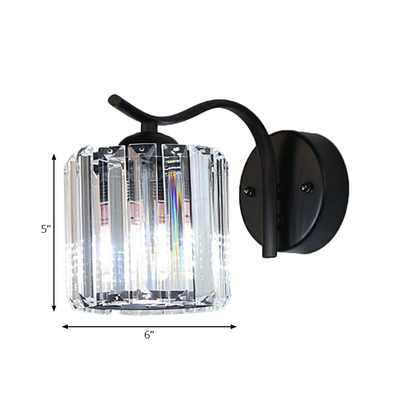 Aplique de pared moderno con cristal transparente y brazo curvo negro