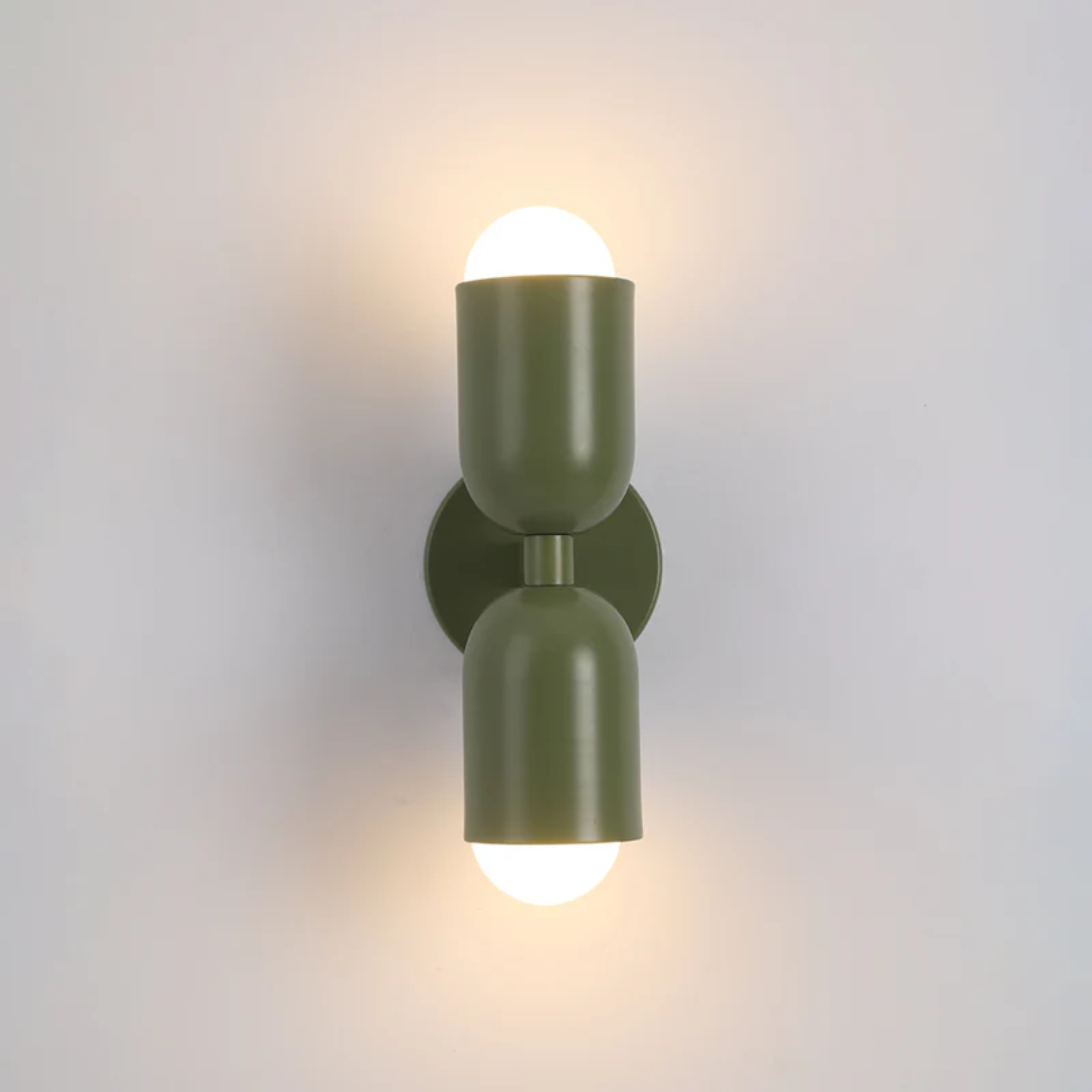 Aplique de pared moderno con iluminación LED doble hacia arriba y abajo y exterior de bloques de color