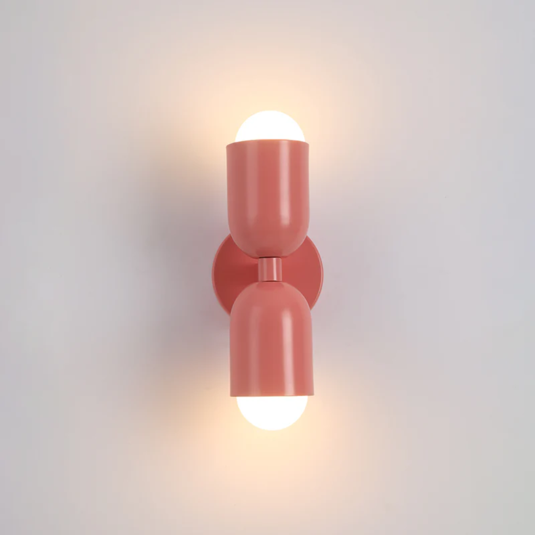 Aplique de pared moderno con iluminación LED doble hacia arriba y abajo y exterior de bloques de color